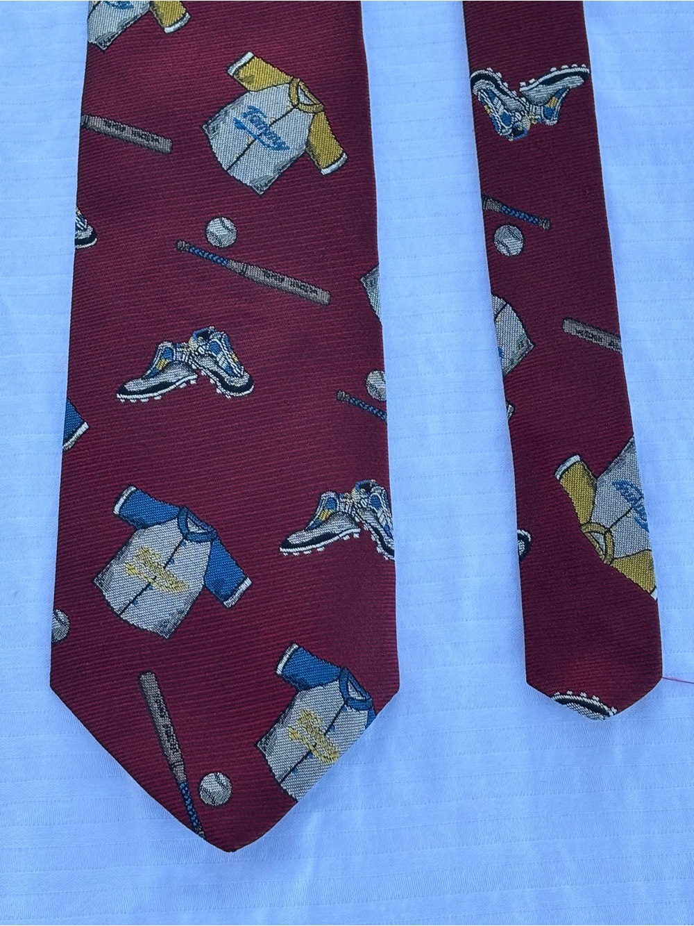 TOMMY HILFIGER Baseball Themed Maroon, Blue, Yellow 100% Silk Necktie